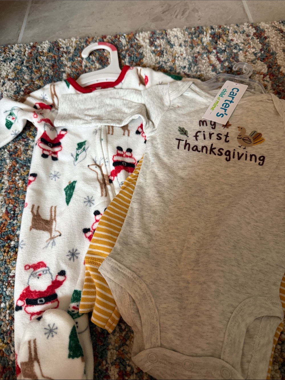 Carter's Gray 'My First Thanksgiving' Baby Bodysuit & Christmas Footed Pajama